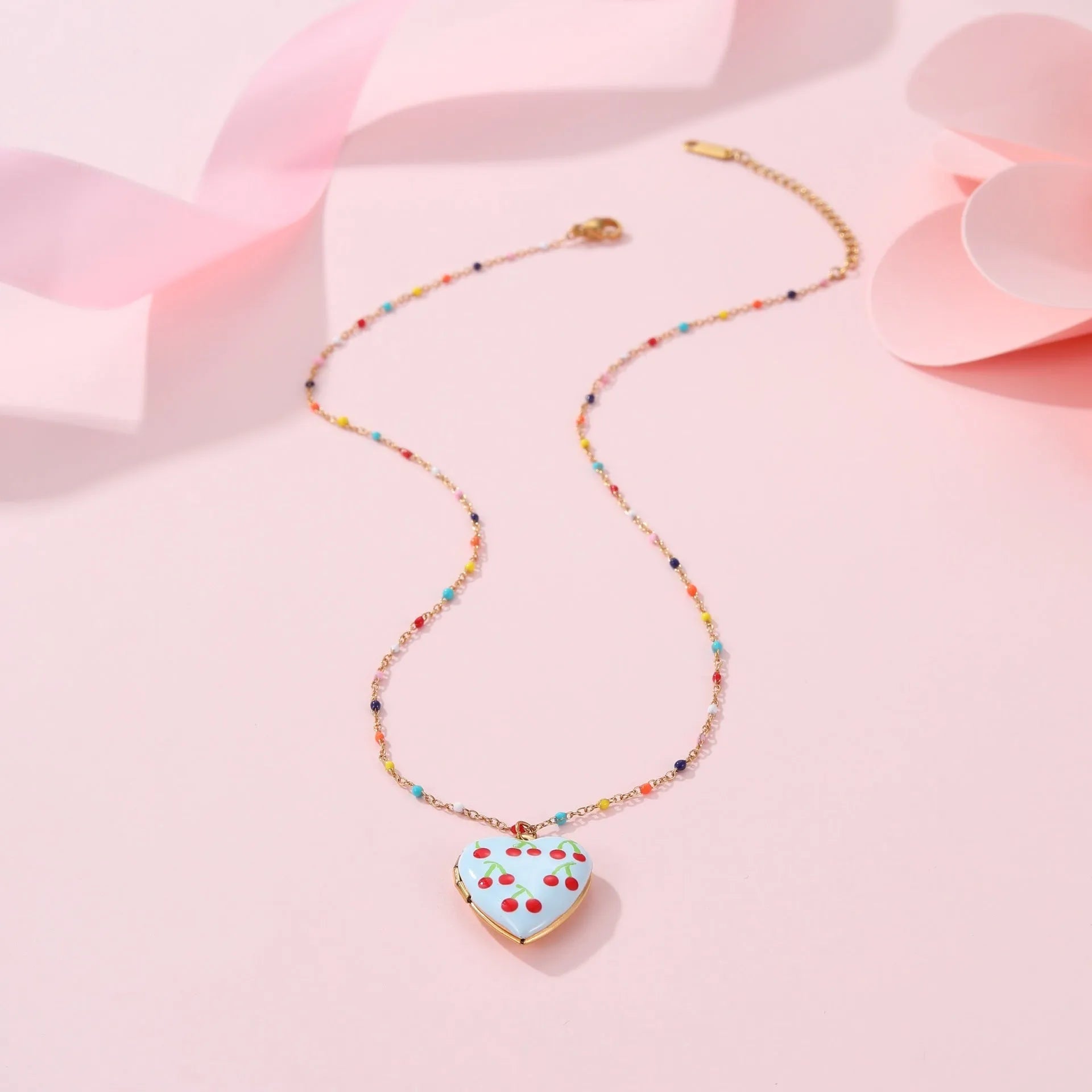 Gold plated stainless steel fruit love pendant necklace with adjustable chain
