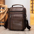 Men's vintage-style genuine leather shoulder bag in vertical square design with soft handle