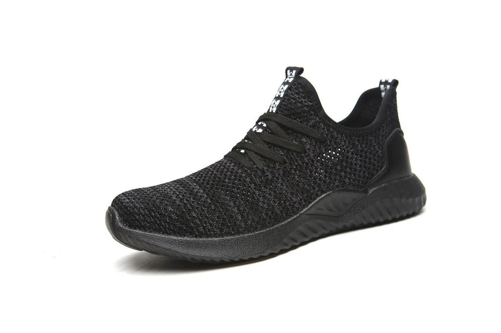 Black steel toe cap safety work shoes with a low-cut design and anti-static EVA sole.