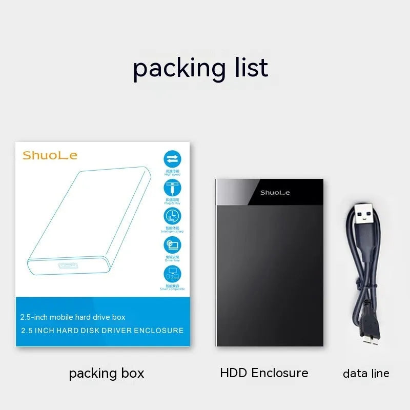 USB 3.0 2.5-inch SATA external hard disk enclosure in black, PC ABS casing, size 125x79x13 mm