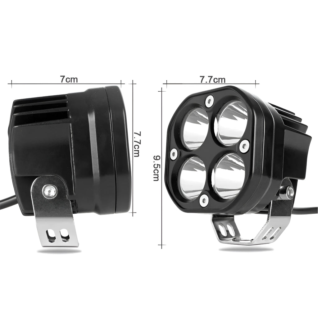 40W off-road LED spotlight in white or yellow with aluminium alloy housing, 12-24V and 0.5A, compact 7.5mm stated size.