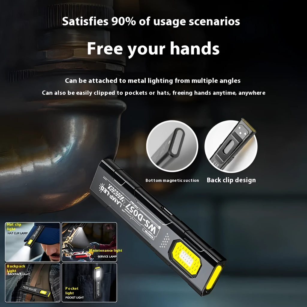 Black mini-portable work light with geometric stereo design and multi-gear brightness control
