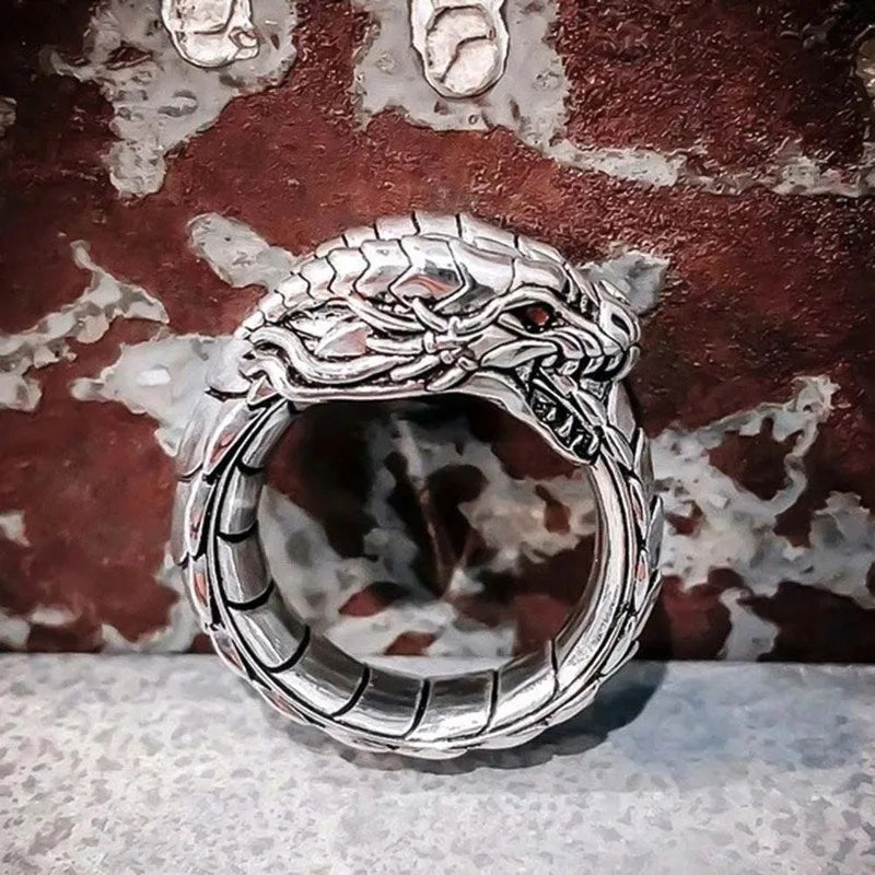 Vintage ethnic dragon ring metal Ancient Silver for men sizes 6 to 12