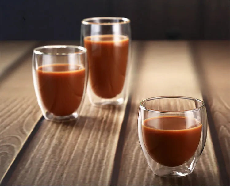 Double wall glass coffee cup in 80ml, 250ml, 350ml or 450ml with Chinese style and heat resistant glass