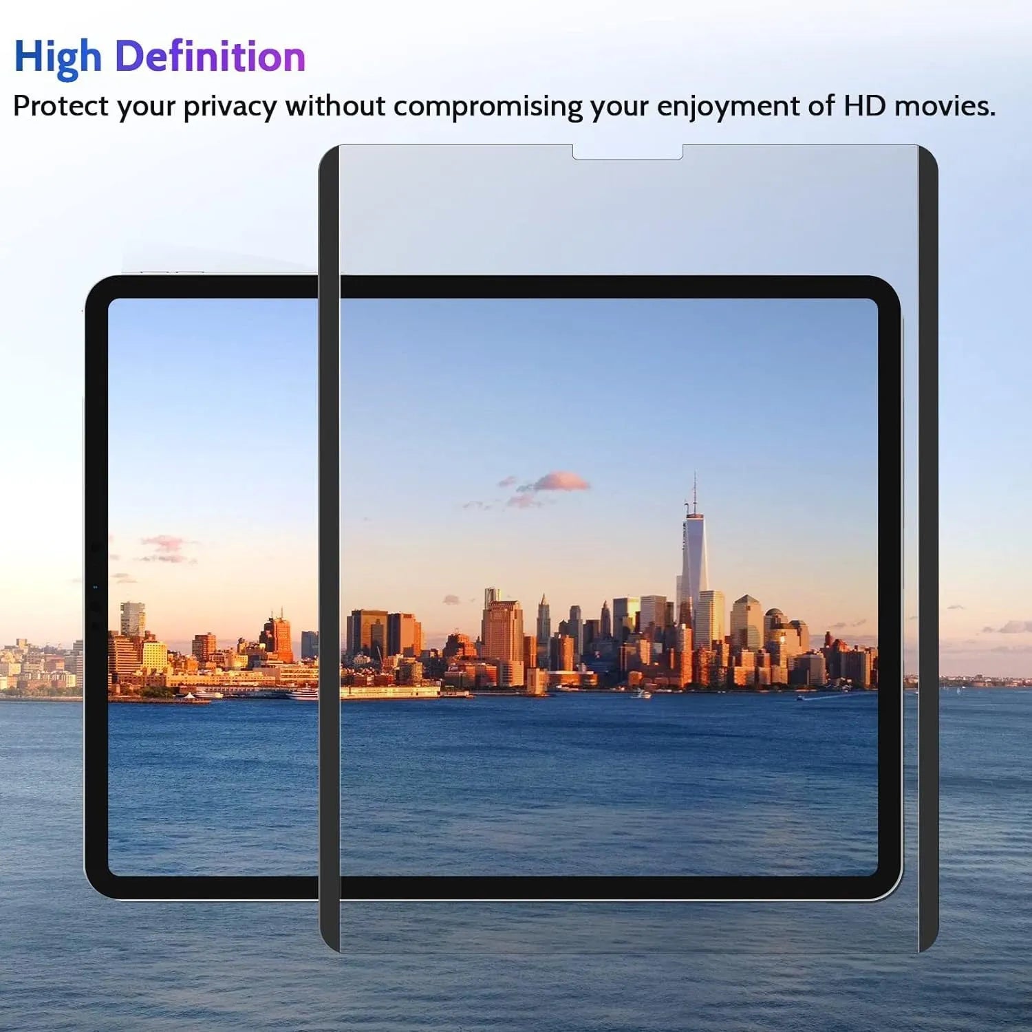 Magnetic anti peeping film and storage clip for iPad on a table