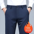 Men's black slim straight formal pants in polyester fibre with micro-elastic fit, size options 29-42