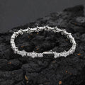 Copper spring fastener bracelet with inlaid zircon, gold finish, 6.5mm width, geometric chain design