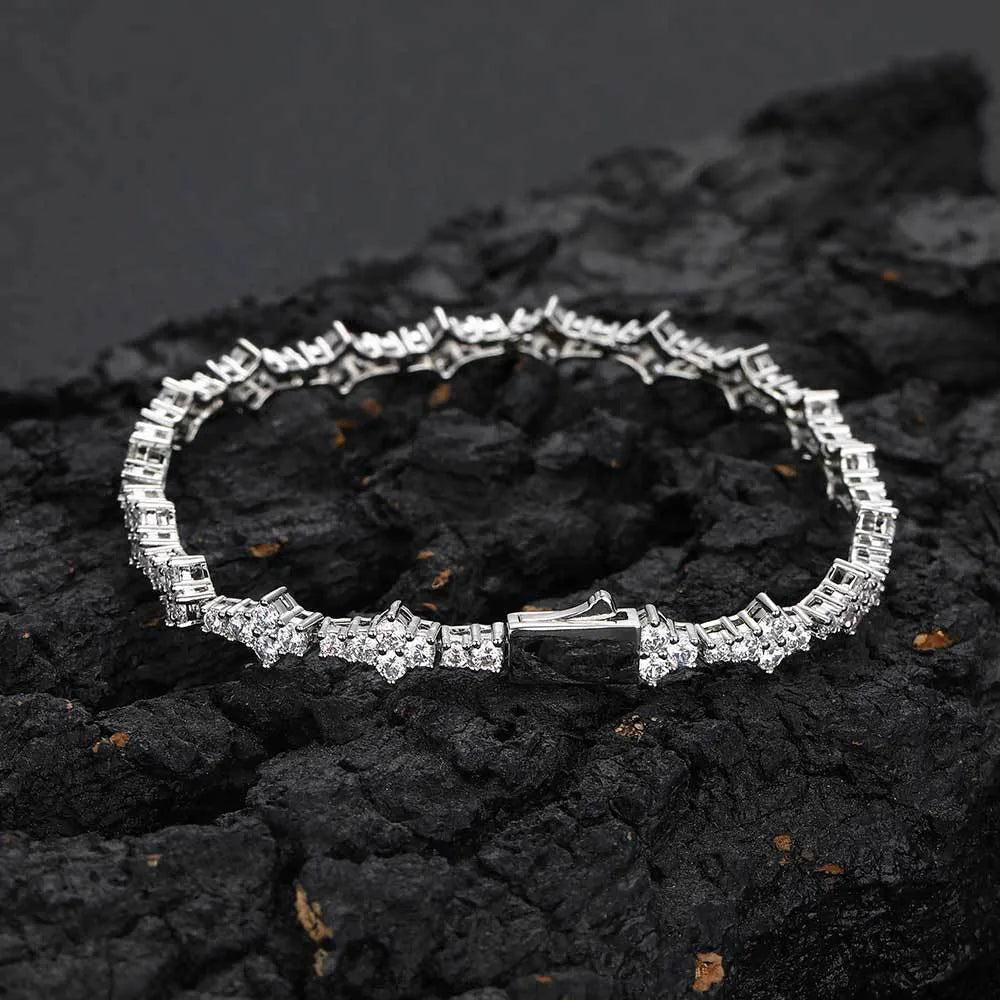 Copper spring fastener bracelet with inlaid zircon, gold finish, 6.5mm width, geometric chain design