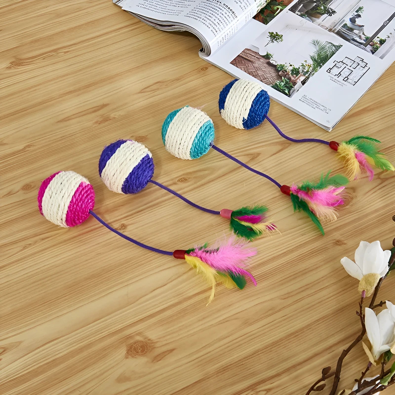 Paper sisal ball cat toy measuring 20x4.5cm for teeth grinding and claw sharpening