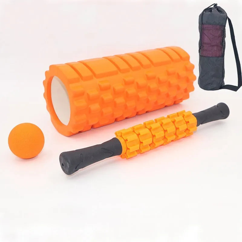 Black 33cm foam massage roller with six adjustable gear pieces for muscle recovery