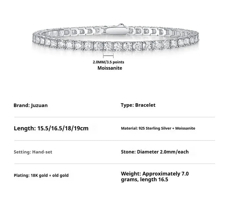 S925 silver moissanite tennis bracelet on wrist, unisex geometric lace design, round stones