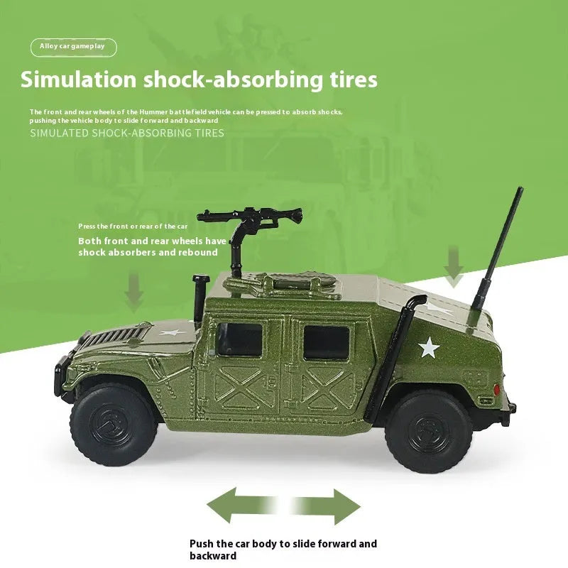 1/64 scale alloy Hummer battlefield vehicle model toy in colour box packaging