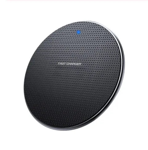 10W wireless charger pad in black, 101mm diameter, slim design for Qi phones
