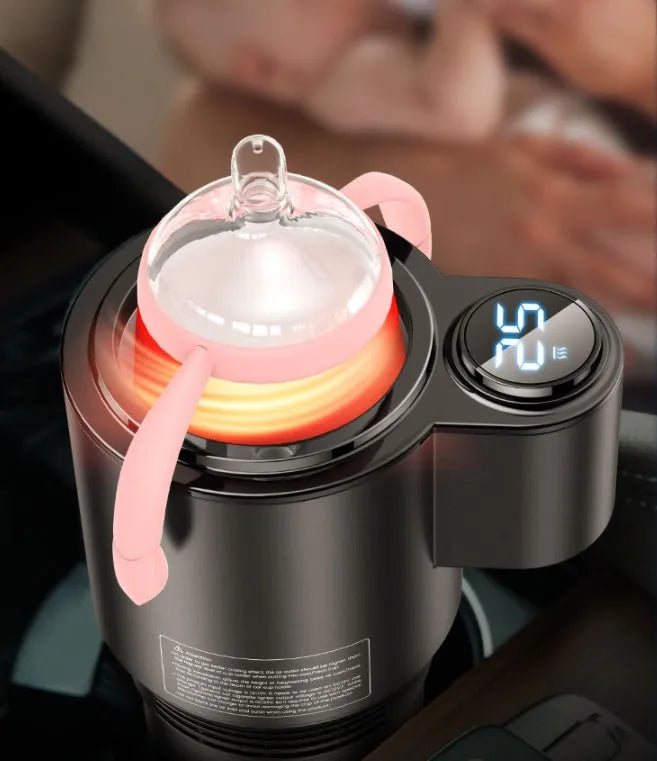 USAMS US-ZB160 digital display smart car heating cooling cup in black, with heightening base