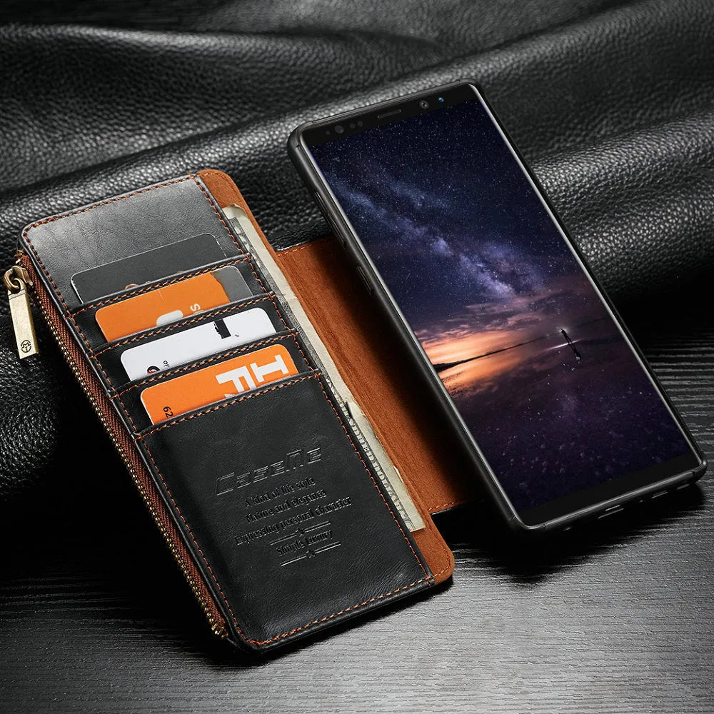 Black leather flip phone case for Samsung Galaxy Note 9 smartphone