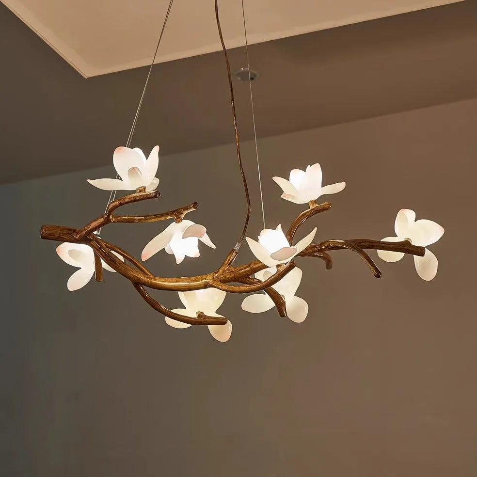 Nordic resin 8-head lotus chandelier for restaurant villa living room ceiling with warm light bulb