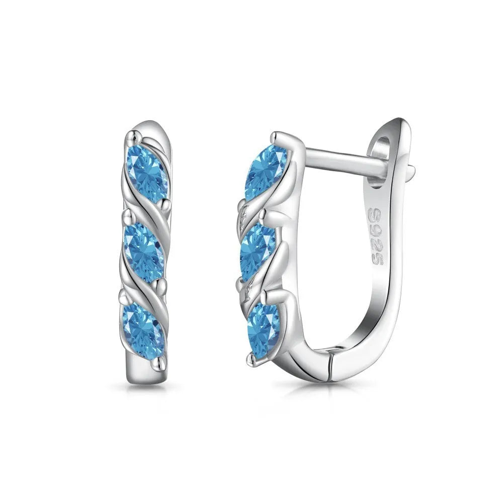 925 silver blue zircon stud earrings platinum blue diamond finish 3x14x15mm women