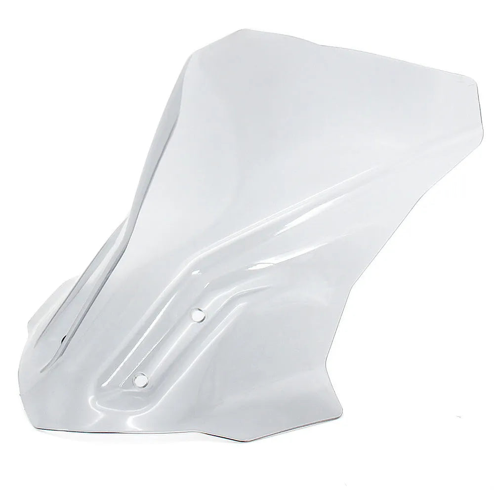 Transparent gray motorcycle windshield shroud for BMW G310GS, side view installed on bike