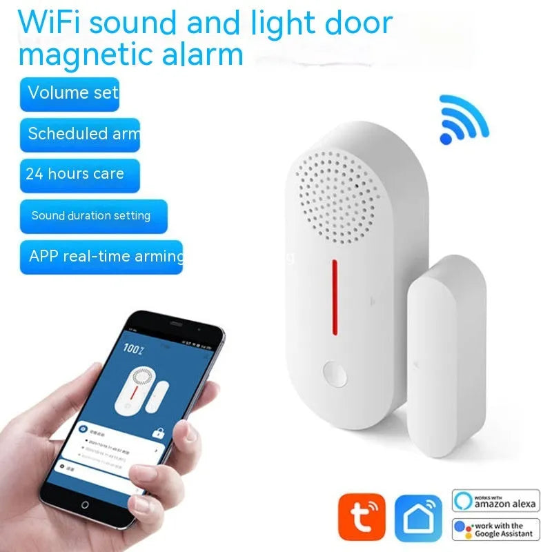 WiFi door magnetic sensor alarm device for smart home security with sound and light alerts