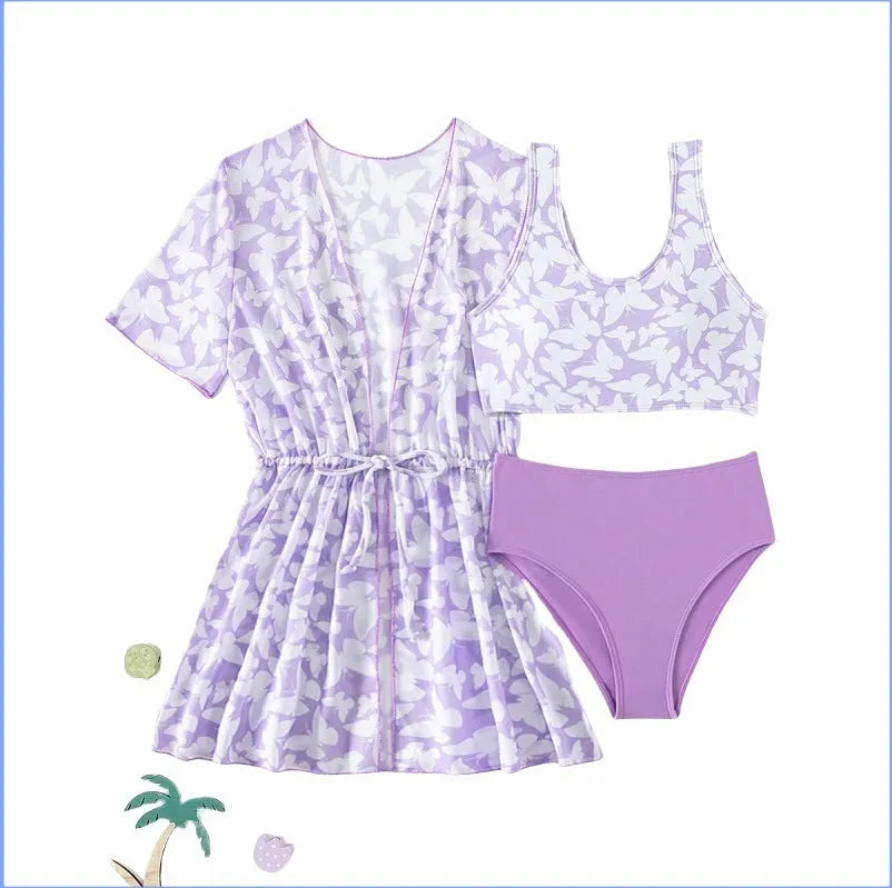 Girls' three-piece swim cover-up set in colour 3218 with coat, vest, and pants for swimming ages 8-12