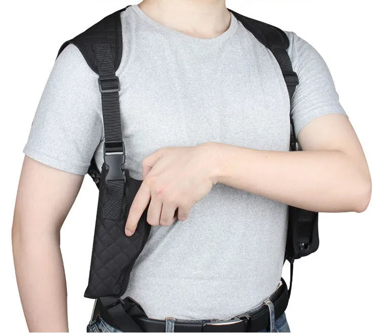 Outdoor holster portable hidden double magazine pouch in black nylon for unisex use