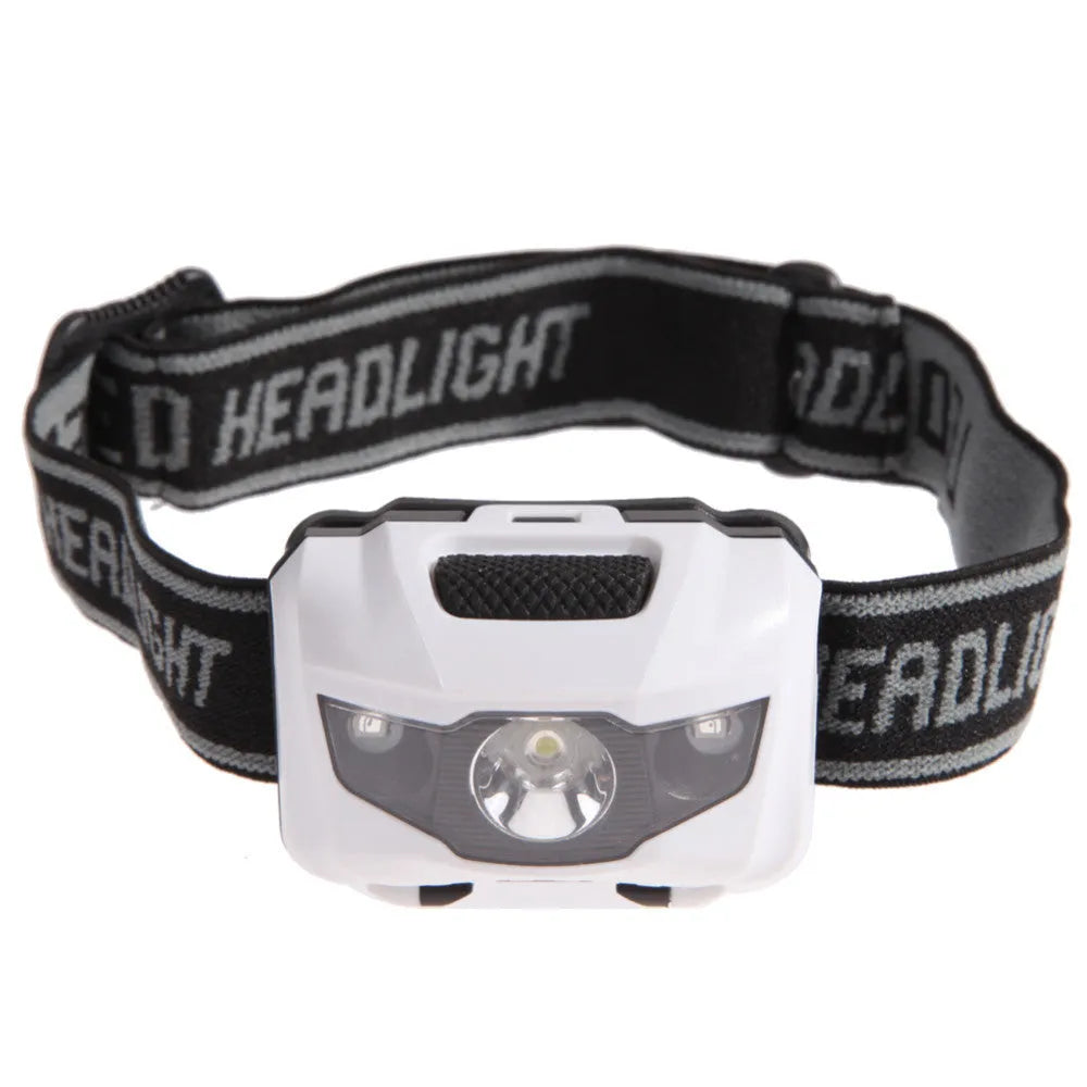 3W waterproof headlamp with white and red LEDs, 70-metre beam, four lighting modes, black finish