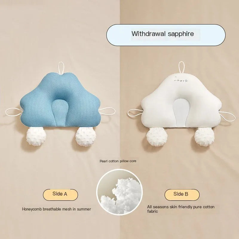 U-shaped baby head shaping pillow in blue and white colours with pure cotton fabric
