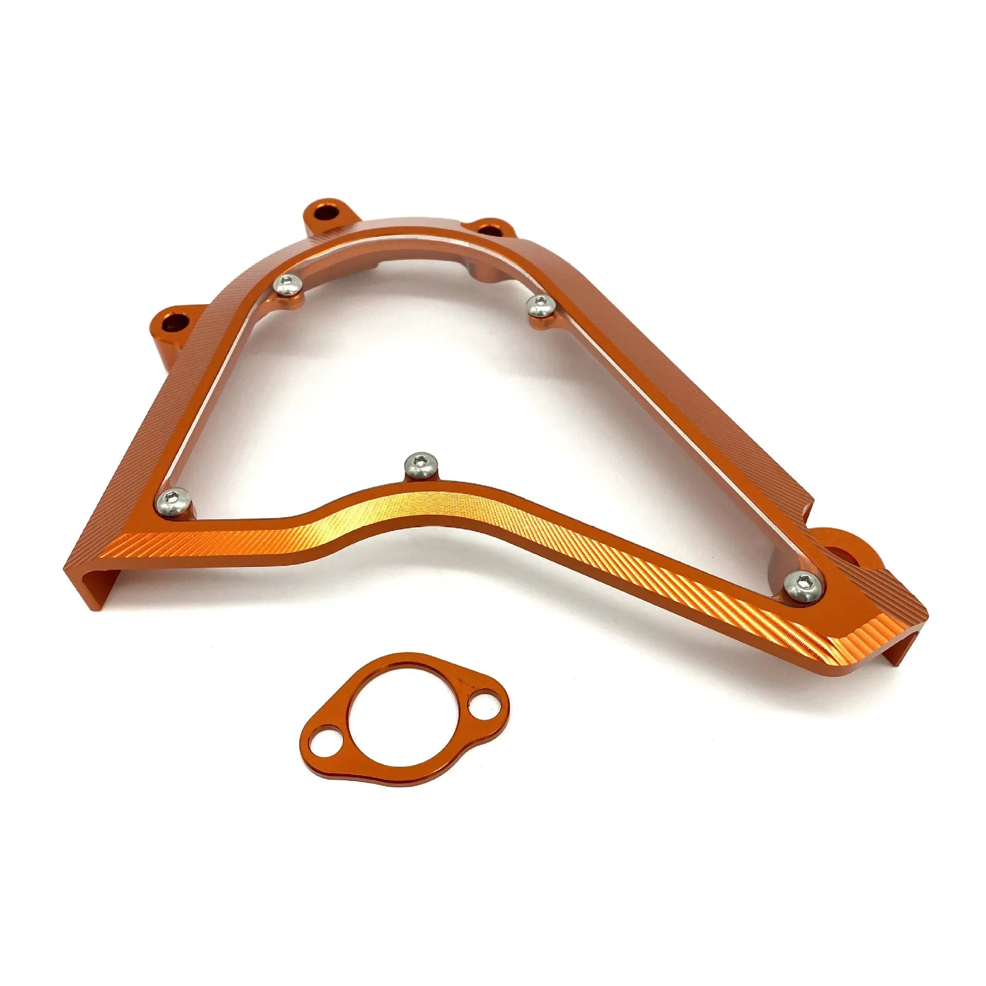 KTM Duke motorcycle chain front gear cover in black and orange options, 20cm by 15cm by 5cm.