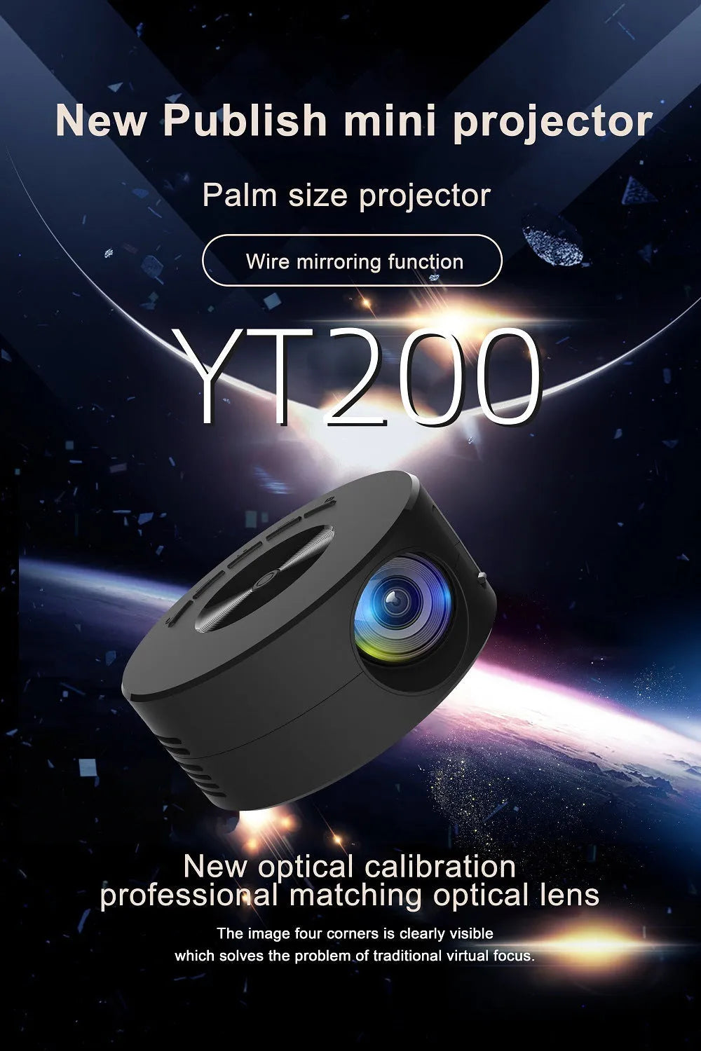 White portable wired same screen projector for mobile phones with remote control