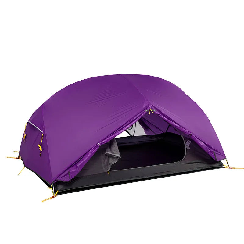 Ultralight 20D silicone rainproof double-wall camping tent for two people with aluminium alloy poles in grey