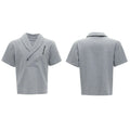 Men's dark grey cotton sports suit with padded shoulder V-neck jacket and matching shorts featuring metal embellishments