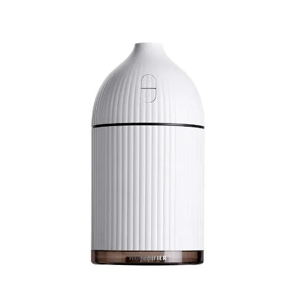 White 300ml USB ultrasonic aromatherapy diffuser with LED light measuring 80x80x155mm
