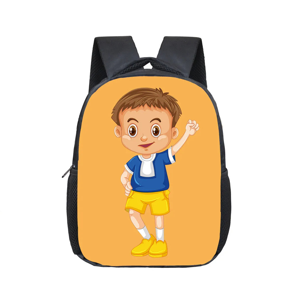 Children cartoon school bag with colourful design, waterproof polyester shell, and double straps