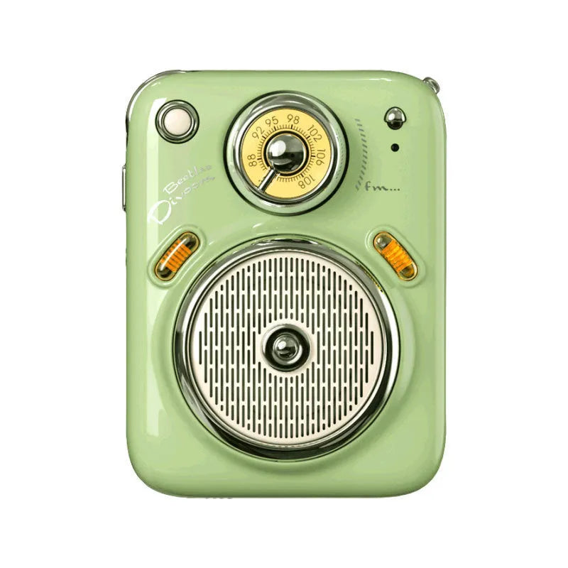 Bluetooth mini-portable audio radio in pink, green, and white colour options with lithium battery