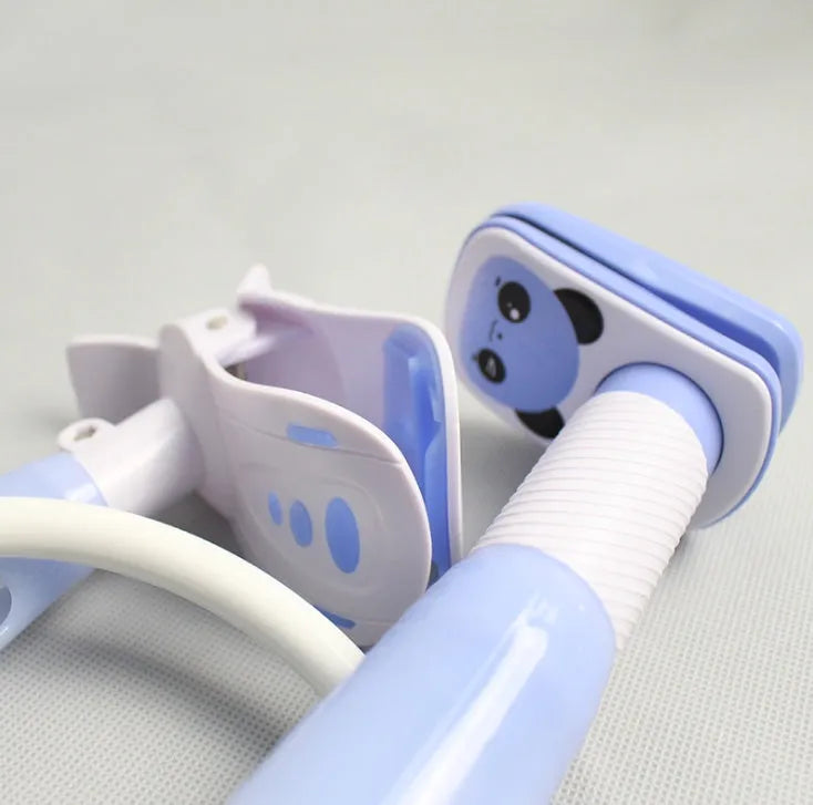 Blue extended feeding bracket measuring 1.05 metres for hands-free bottle support.
