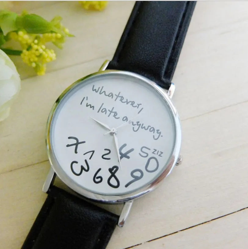 Unisex digital leather strap watch with irregular dial in black or white colour option