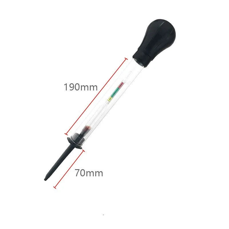 Electrohydraulic hydrometer for automotive battery electrolyte testing with glass construction and 330mm length