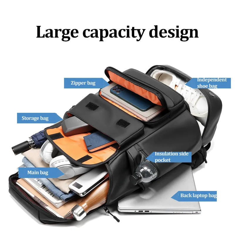 Men's large capacity waterproof travel shoulder bag in black Niujin textile, 55cm x 31cm x 20cm