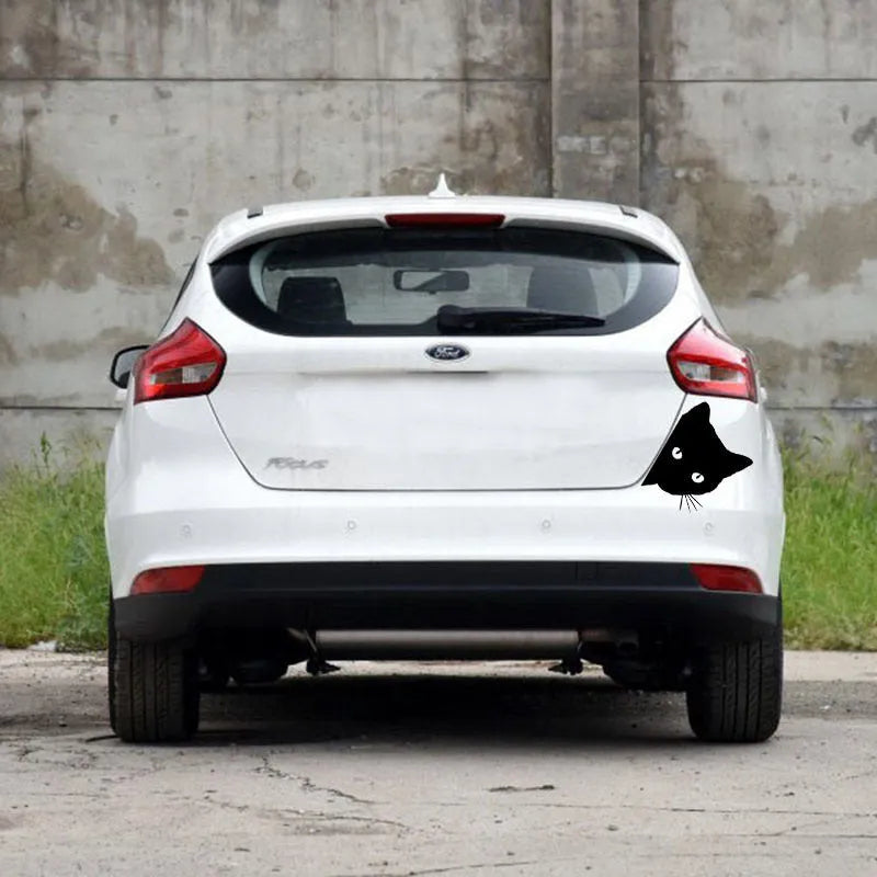 Cat personality reflective decorative car sticker 12x15cm self-adhesive in black on car body
