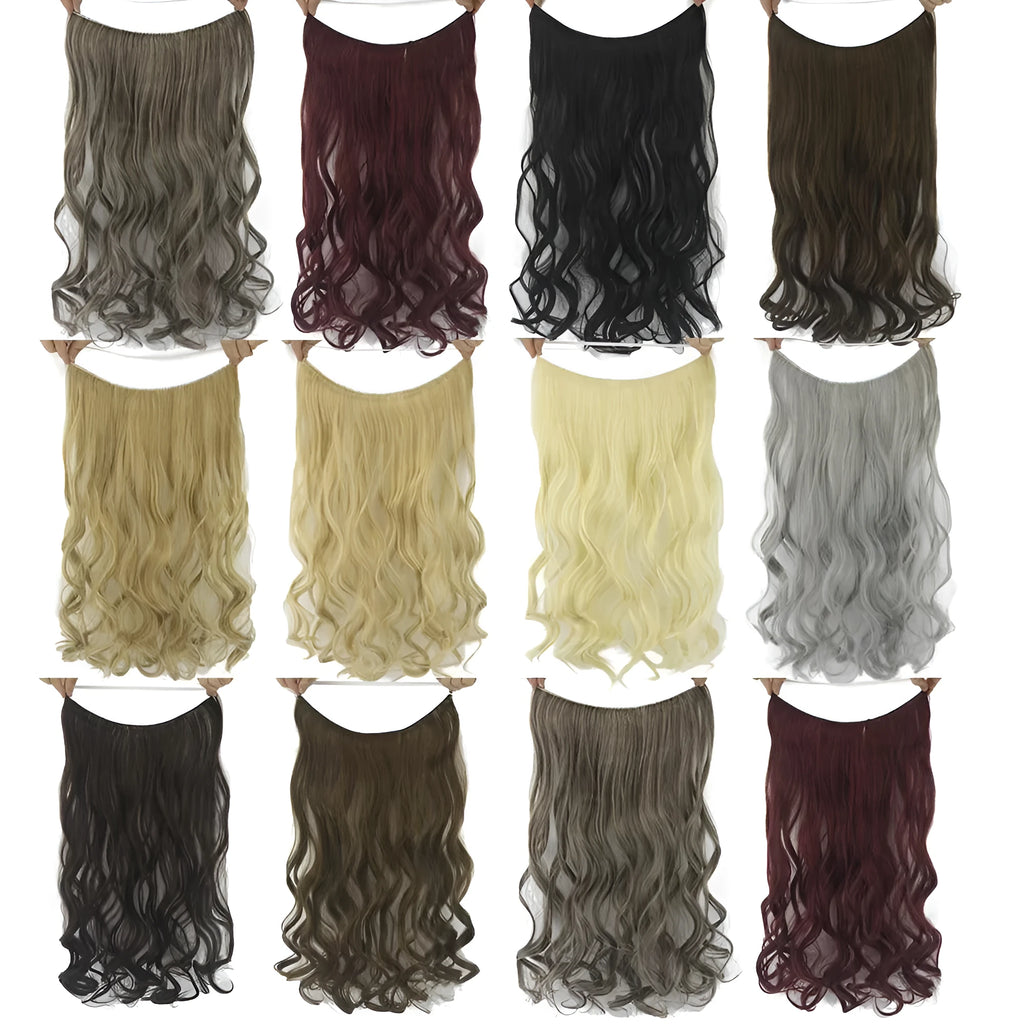 Invisible halo curly hair extension 60cm length 27cm width frosted colour high temperature fibre