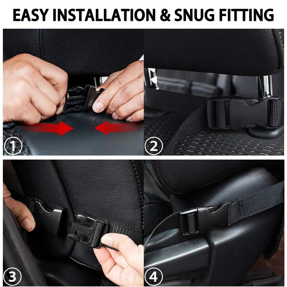 Black car seat back storage pouch with 9 bags and transparent iPad pocket, 61x41cm, made from 600D Oxford cloth