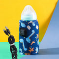 Blue dinosaur design USB baby bottle insulation cover with thermostatic heating.