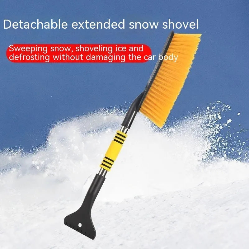 Yellow and blue telescopic car snow brushes with long handles for winter vehicle defrosting