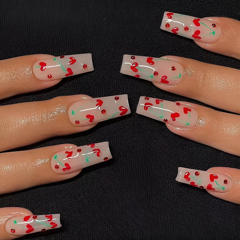 Pack of 24 French Love Red Diamond small cherry nail art armour stickers and glue tube.