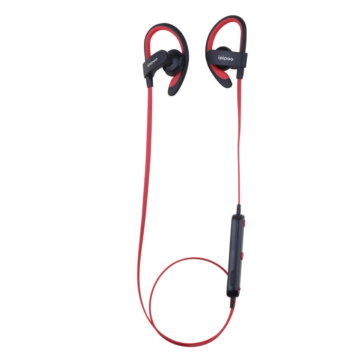 Wireless sports running headphones in blue, grey, red, and yellow colours showing earplug design.
