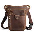 Men's brown crazy horse leather retro satchel bag with a top handle and main compartment.
