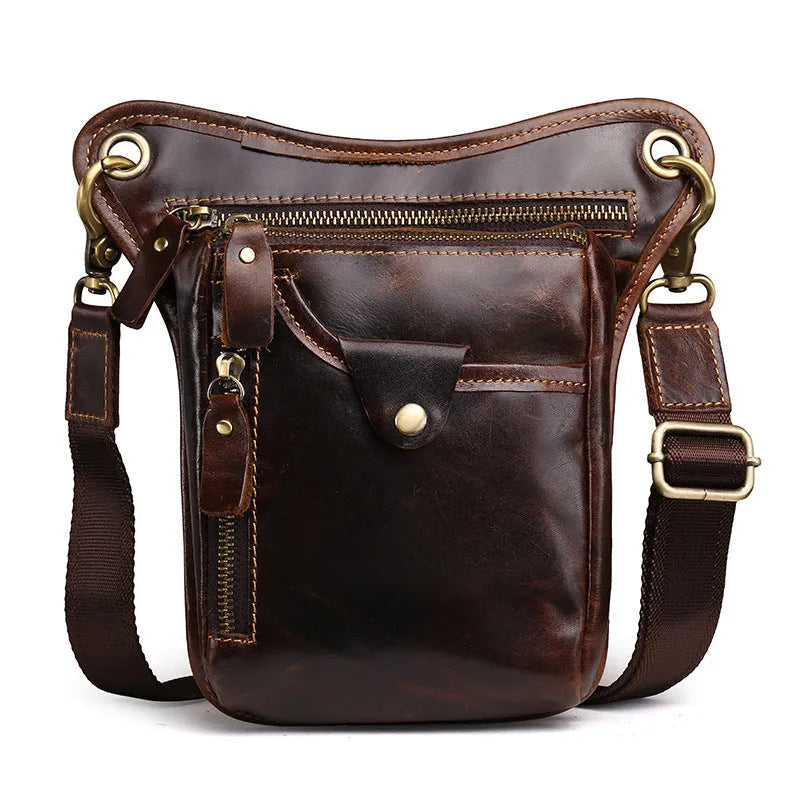 Men's brown crazy horse leather retro satchel bag with a top handle and main compartment.
