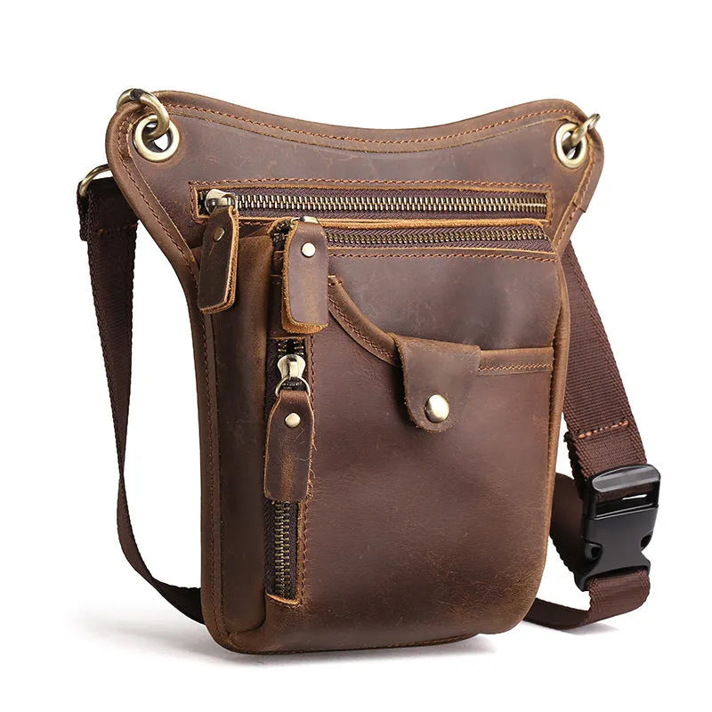 Men's brown crazy horse leather retro satchel bag with a top handle and main compartment.