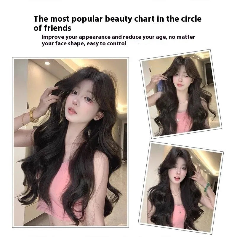Natural black 65cm big wave wig with seamless ultra-thin breathable construction for ladies