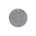 Round blue silicone pet licking mat with sucker base on a floor.